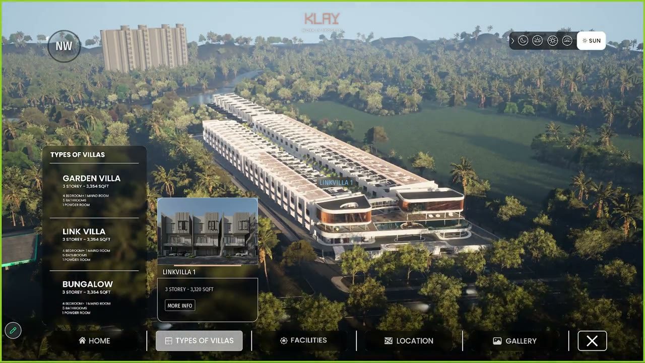 The 11 Tanjung digital twin, aerial view with villa panels open