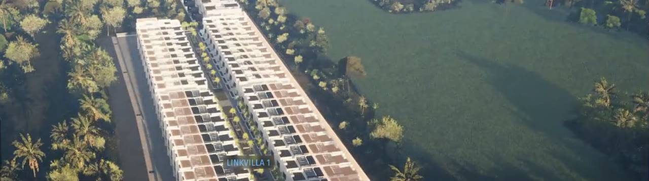 The 11 Tanjung villa row sweeping through the greenery, from the twin's aerial
